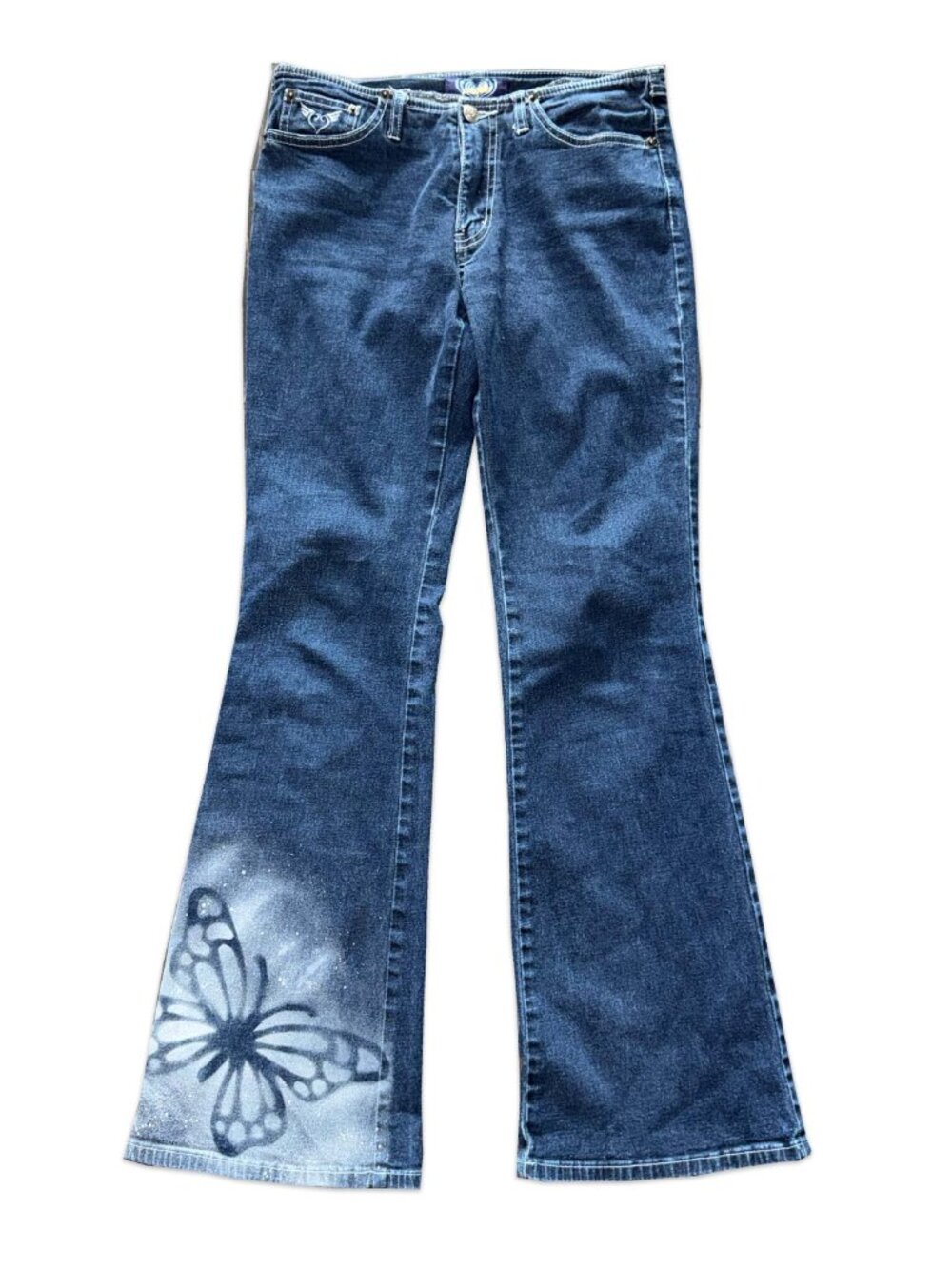upcycled 1990s butterfly low rise jeans ♡
